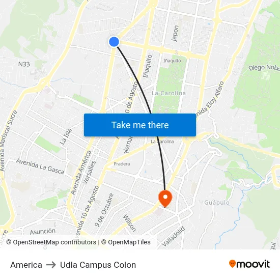 America to Udla Campus Colon map