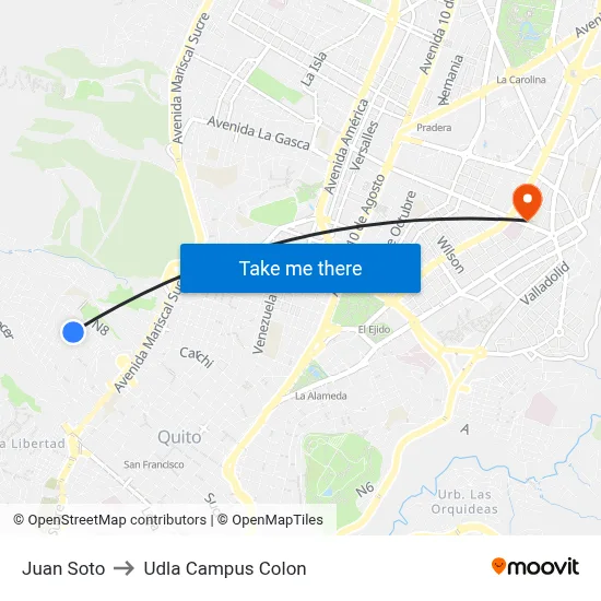 Juan Soto to Udla Campus Colon map