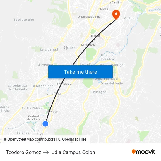 Teodoro Gomez to Udla Campus Colon map