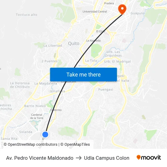 Av. Pedro Vicente Maldonado to Udla Campus Colon map