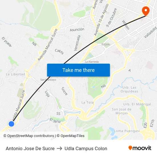Antonio Jose De Sucre to Udla Campus Colon map