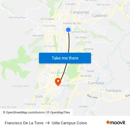 Francisco De La Torre to Udla Campus Colon map