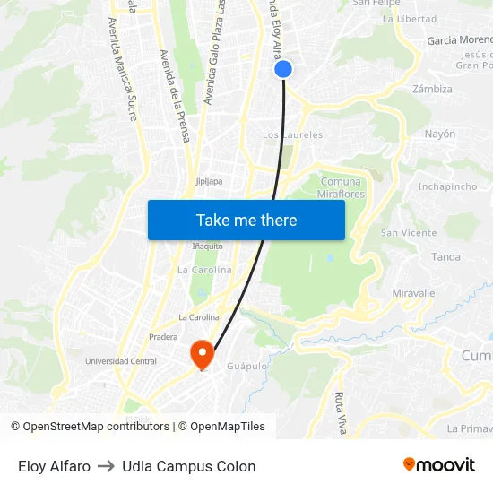 Eloy Alfaro to Udla Campus Colon map