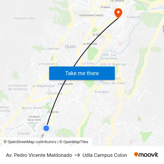 Av. Pedro Vicente Maldonado to Udla Campus Colon map
