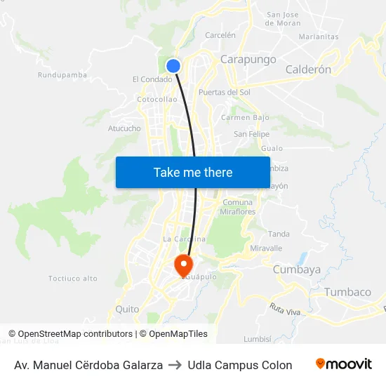 Av. Manuel Cërdoba Galarza to Udla Campus Colon map