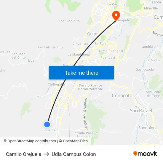 Camilo Orejuela to Udla Campus Colon map