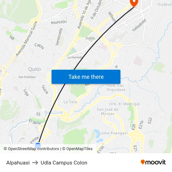 Alpahuasi to Udla Campus Colon map