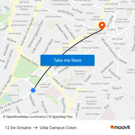 12 De Octubre to Udla Campus Colon map