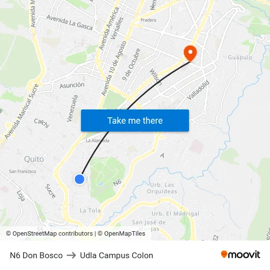 N6 Don Bosco to Udla Campus Colon map