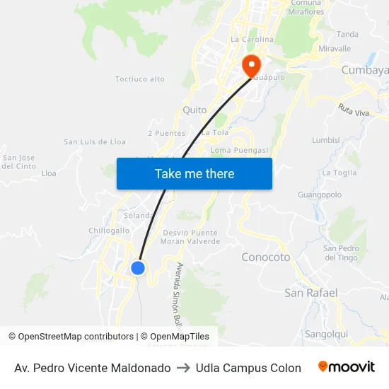 Av. Pedro Vicente Maldonado to Udla Campus Colon map