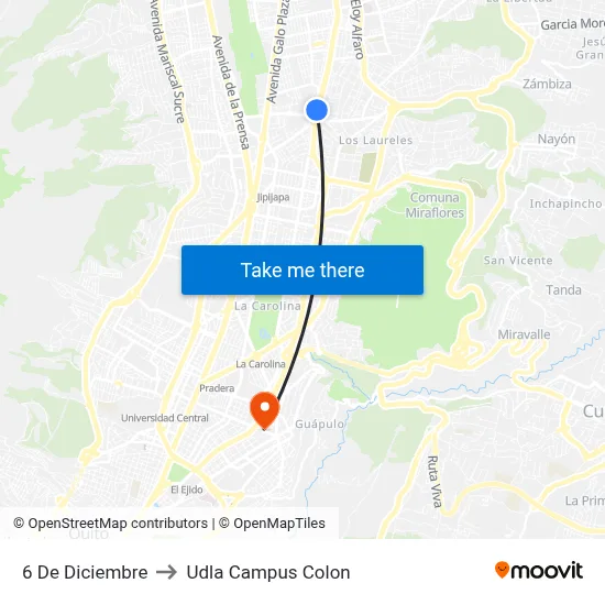 6 De Diciembre to Udla Campus Colon map