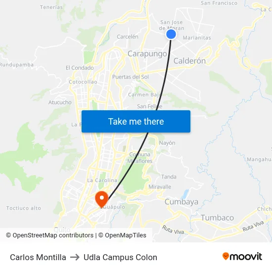 Carlos Montilla to Udla Campus Colon map