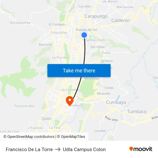 Francisco De La Torre to Udla Campus Colon map