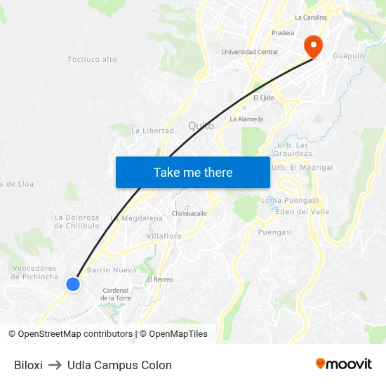 Biloxi to Udla Campus Colon map