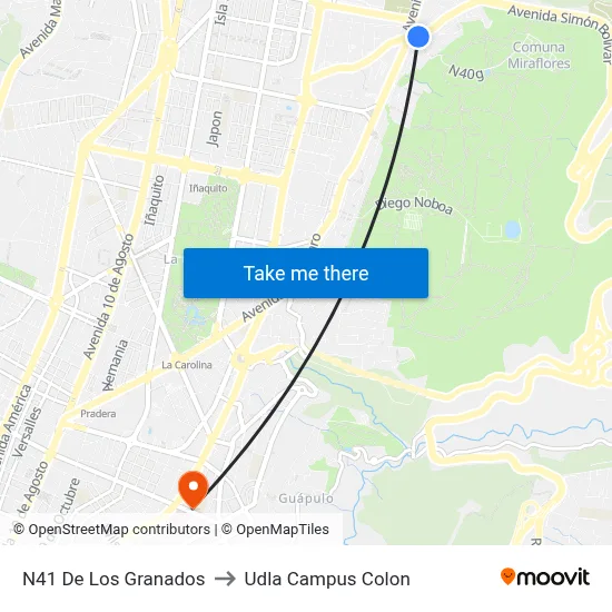 N41 De Los Granados to Udla Campus Colon map
