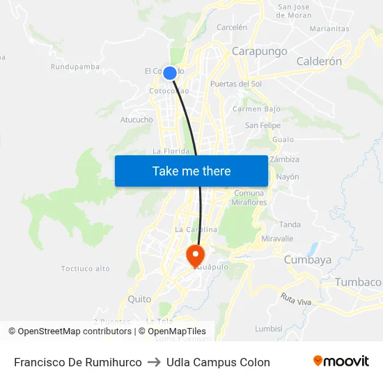 Francisco De Rumihurco to Udla Campus Colon map
