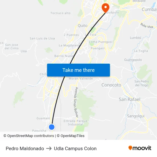 Pedro Maldonado to Udla Campus Colon map
