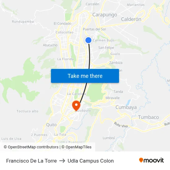Francisco De La Torre to Udla Campus Colon map