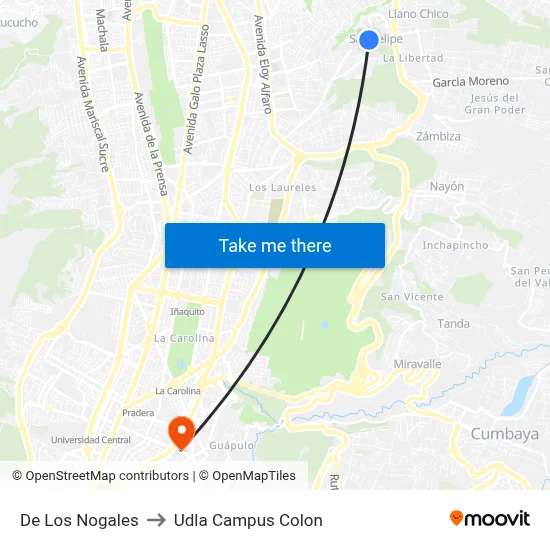De Los Nogales to Udla Campus Colon map