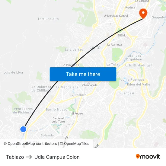 Tabiazo to Udla Campus Colon map