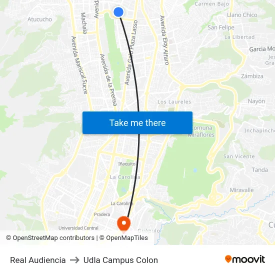 Real Audiencia to Udla Campus Colon map