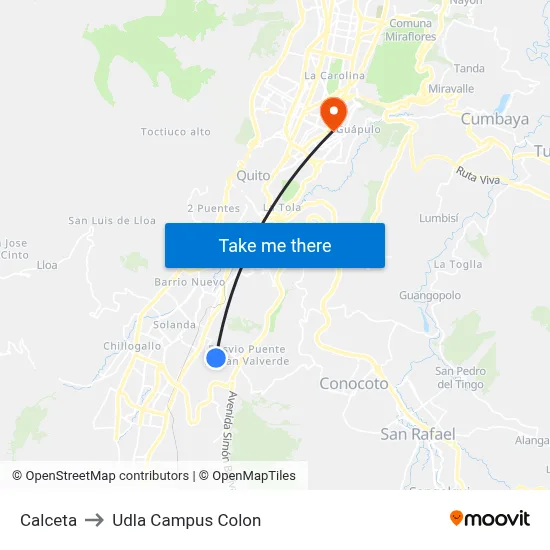 Calceta to Udla Campus Colon map