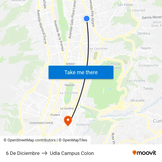 6 De Diciembre to Udla Campus Colon map