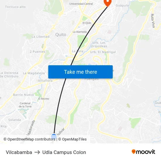 Vilcabamba to Udla Campus Colon map