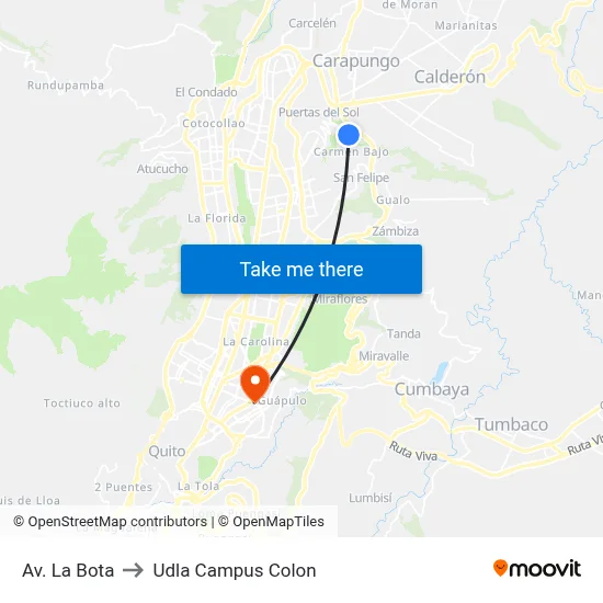 Av. La Bota to Udla Campus Colon map