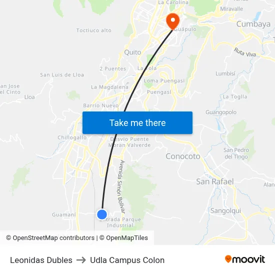 Leonidas Dubles to Udla Campus Colon map