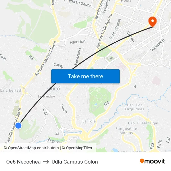 Oe6 Necochea to Udla Campus Colon map