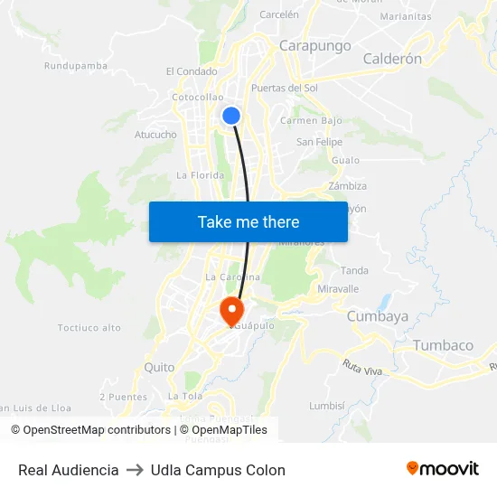 Real Audiencia to Udla Campus Colon map