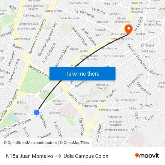 N15a Juan Montalvo to Udla Campus Colon map
