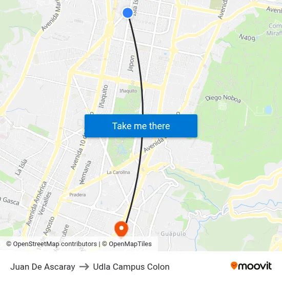 Juan De Ascaray to Udla Campus Colon map