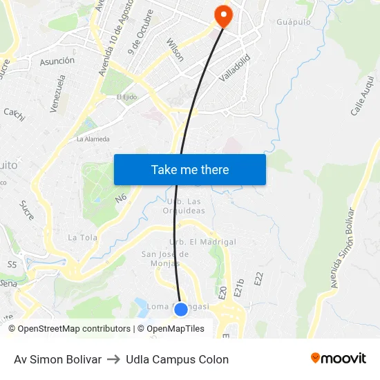 Av Simon Bolivar to Udla Campus Colon map