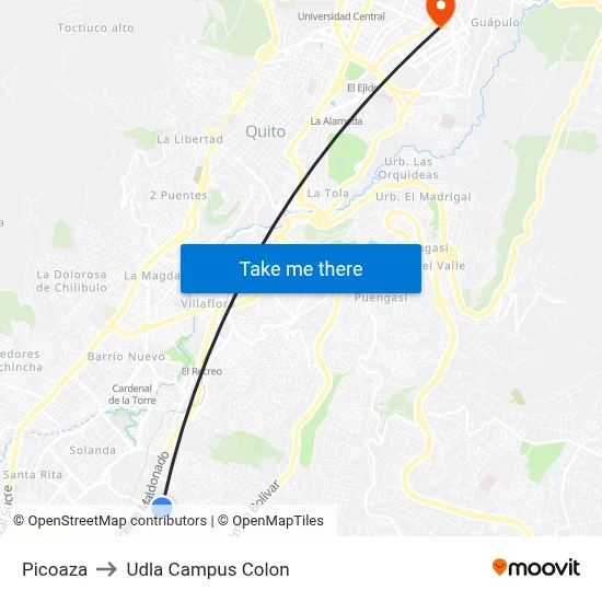 Picoaza to Udla Campus Colon map