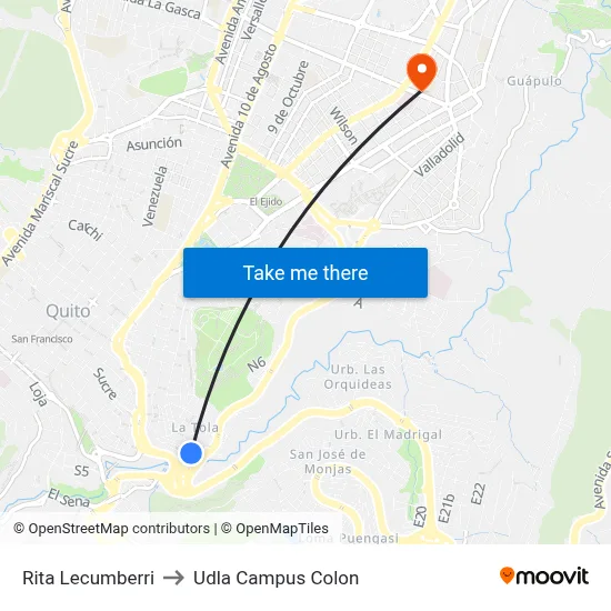Rita Lecumberri to Udla Campus Colon map