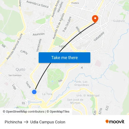 Pichincha to Udla Campus Colon map