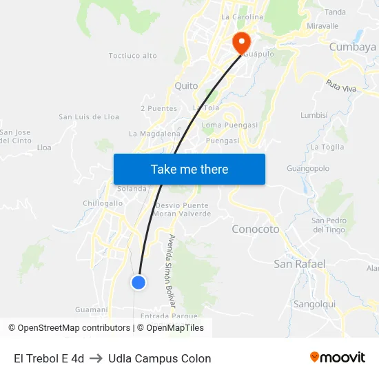 El Trebol E 4d to Udla Campus Colon map