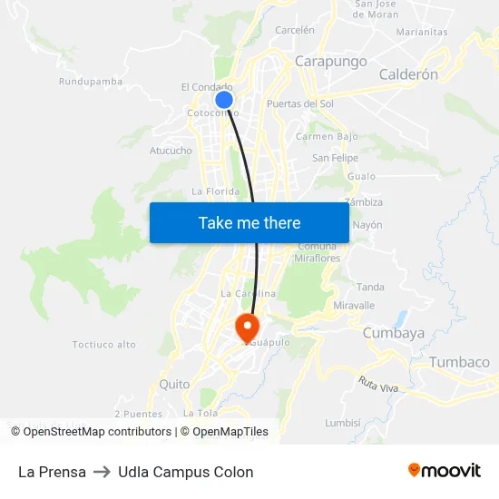 La Prensa to Udla Campus Colon map