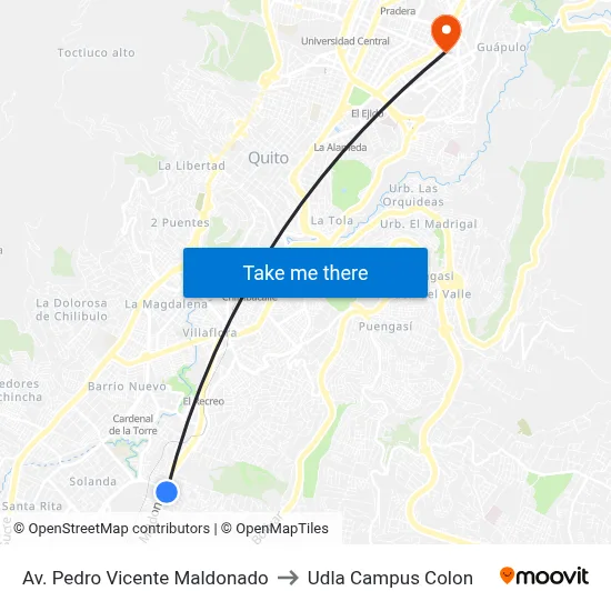 Av. Pedro Vicente Maldonado to Udla Campus Colon map