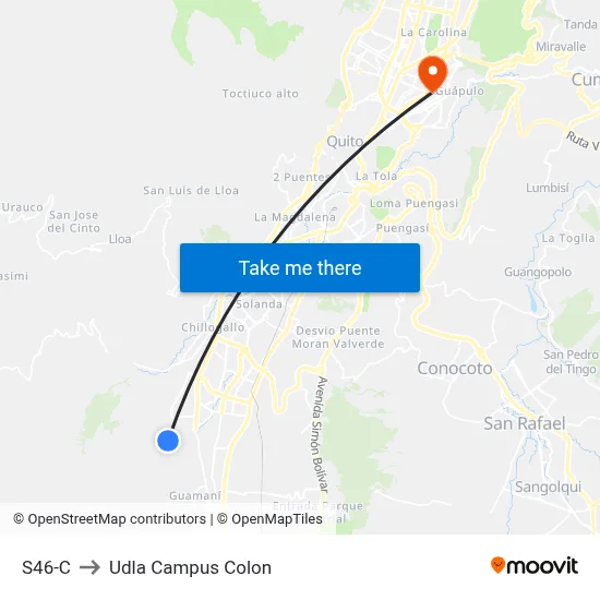 S46-C to Udla Campus Colon map