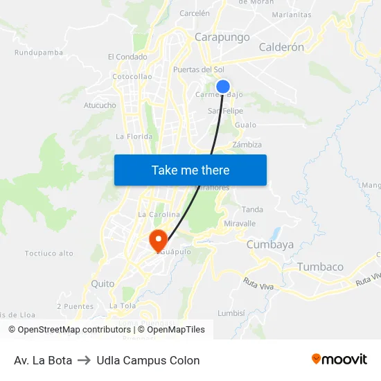 Av. La Bota to Udla Campus Colon map