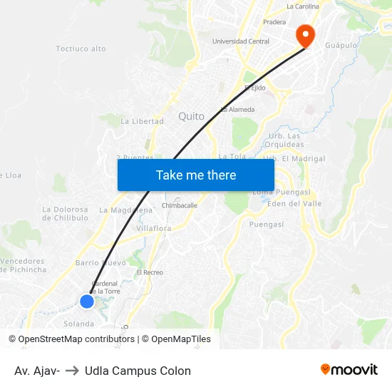 Av. Ajav- to Udla Campus Colon map
