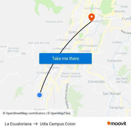 La Ecuatoriana to Udla Campus Colon map