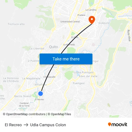 El Recreo to Udla Campus Colon map