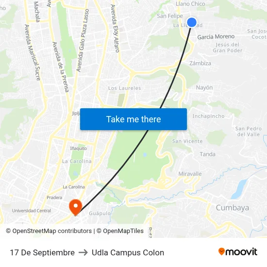 17 De Septiembre to Udla Campus Colon map