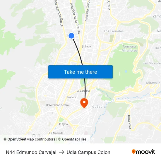 N44 Edmundo Carvajal to Udla Campus Colon map