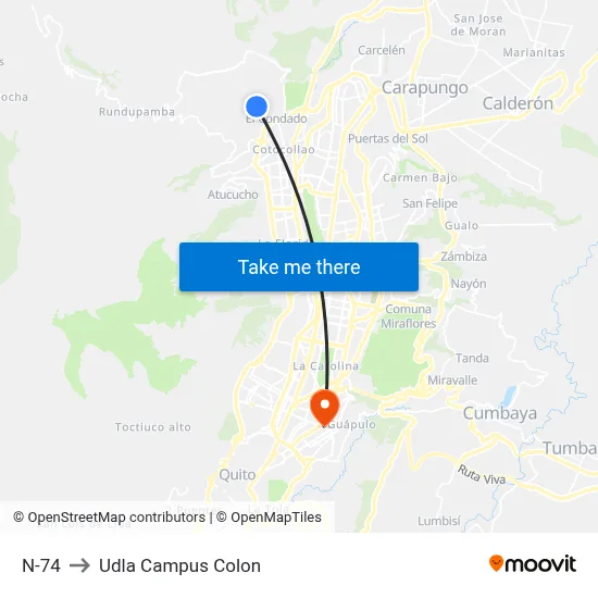 N-74 to Udla Campus Colon map