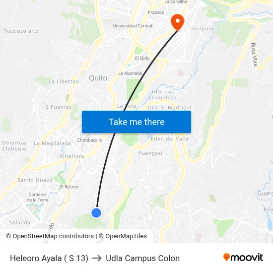 Heleoro Ayala ( S 13) to Udla Campus Colon map